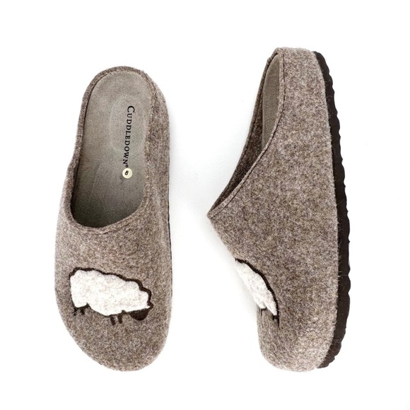Cuddledown Slippers Felted Wool Size 8 Sheep Motif Slides Heathered  Brown EUC - Picture 4 of 9